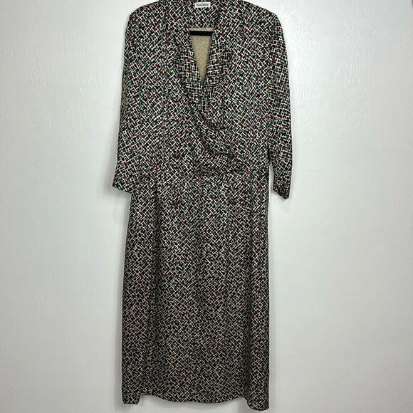 Conchita Vintage Abstract Print 3/4 Sleeve Midi Dress Size L - Picture 1 of 9